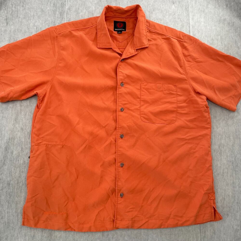 SCOTTeVEST Shirt Adult 2XL Orange Travel Hidden Pockets Camp Loop Collar Men XXL